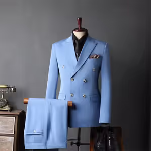 Terno Slim Fit Azul Duplo, três peças: Casaco, Calça e Colete